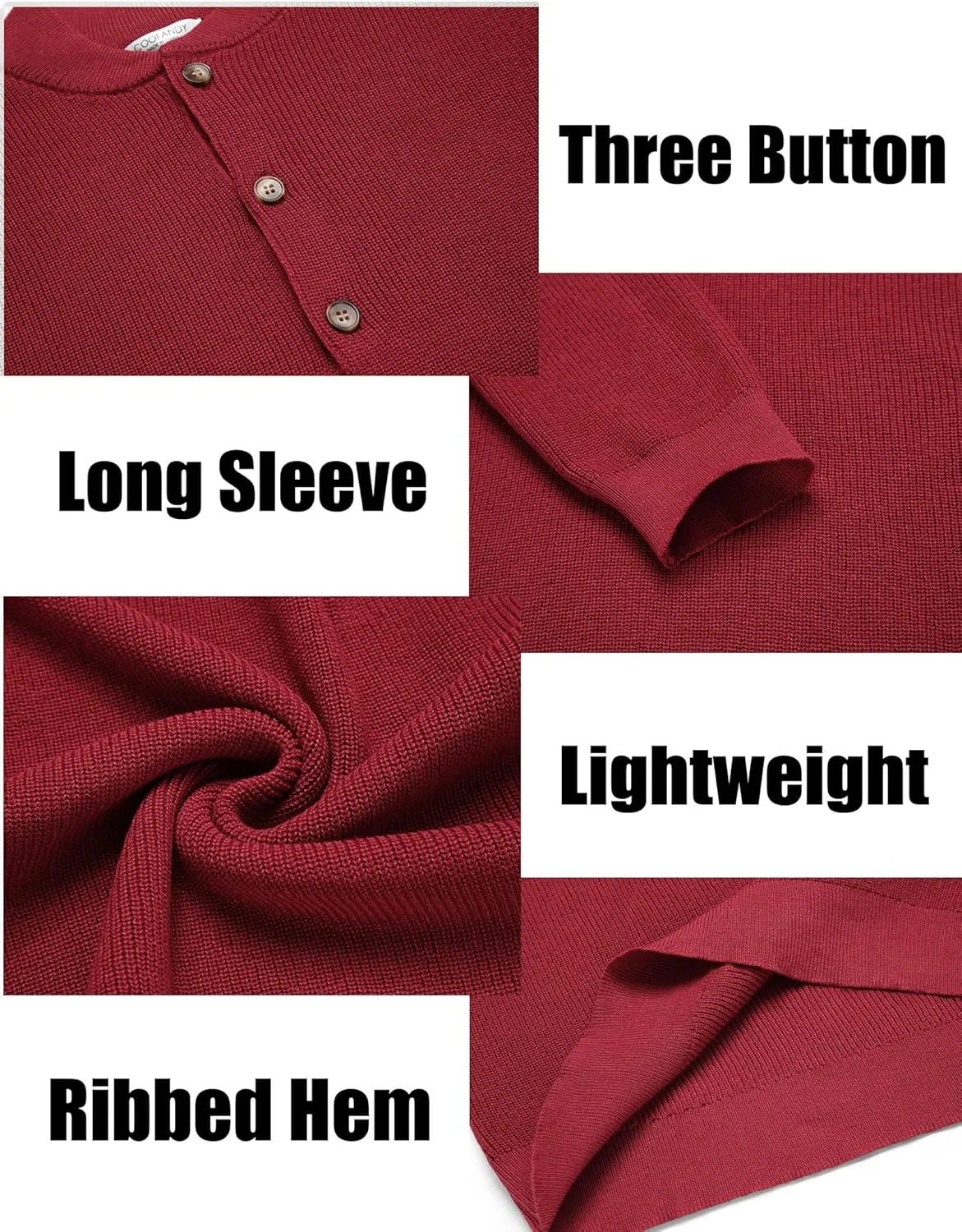 COOFANDY Men Henley Knit Sweater Dress Long Sleeve Button Pullover Sweater Casual Sweater Lightweight Slim Fit Tops