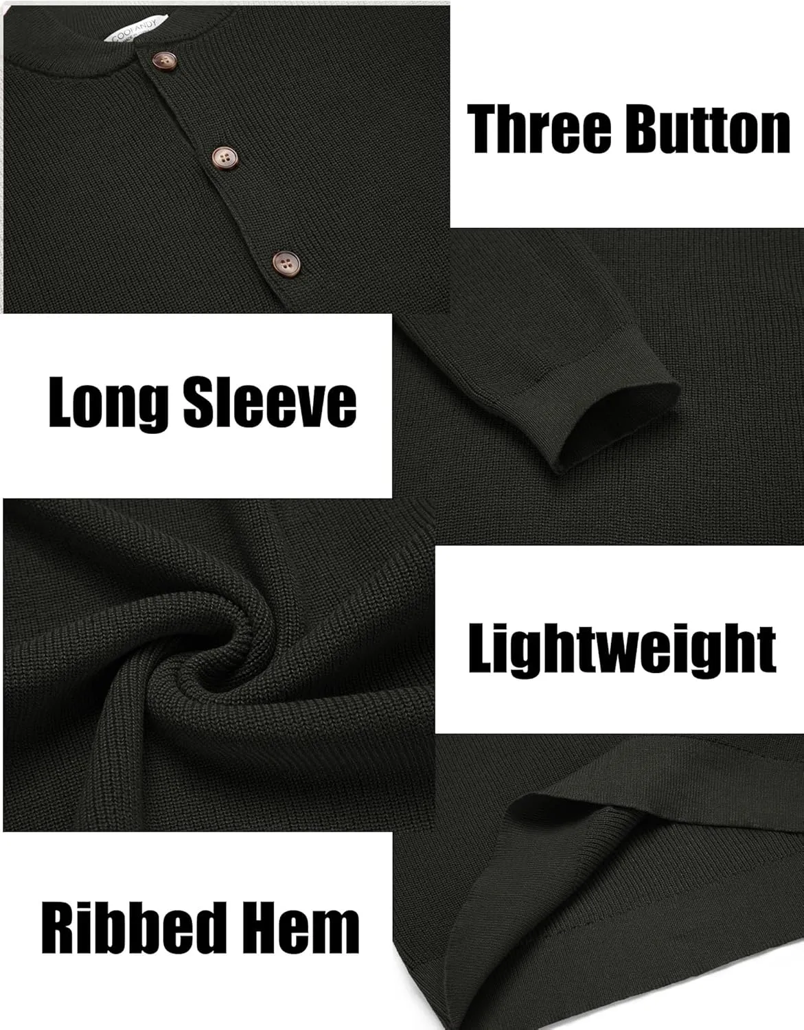 COOFANDY Men Henley Knit Sweater Dress Long Sleeve Button Pullover Sweater Casual Sweater Lightweight Slim Fit Tops