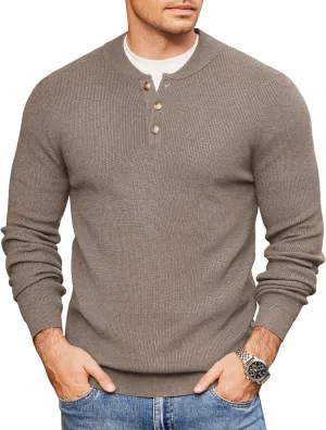 COOFANDY Men Henley Knit Sweater Dress Long Sleeve Button Pullover Sweater Casual Sweater Lightweight Slim Fit Tops