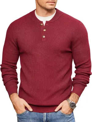 COOFANDY Men Henley Knit Sweater Dress Long Sleeve Button Pullover Sweater Casual Sweater Lightweight Slim Fit Tops