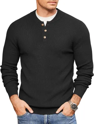 COOFANDY Men Henley Knit Sweater Dress Long Sleeve Button Pullover Sweater Casual Sweater Lightweight Slim Fit Tops