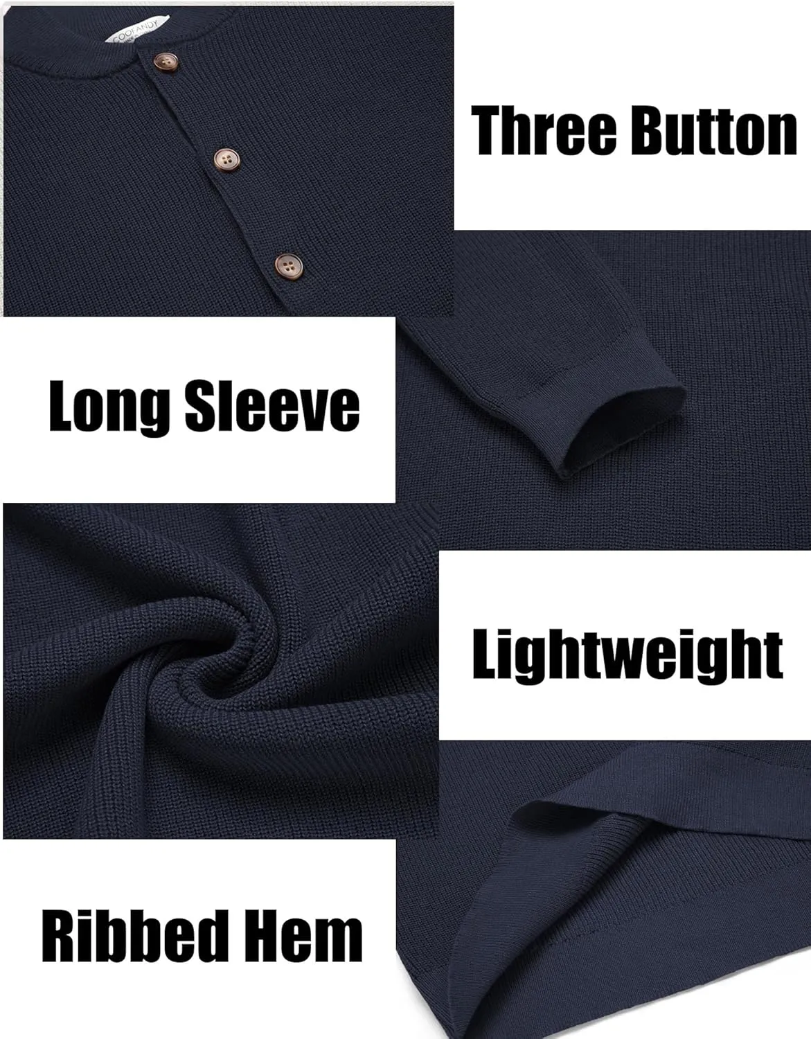 COOFANDY Men Henley Knit Sweater Dress Long Sleeve Button Pullover Sweater Casual Sweater Lightweight Slim Fit Tops
