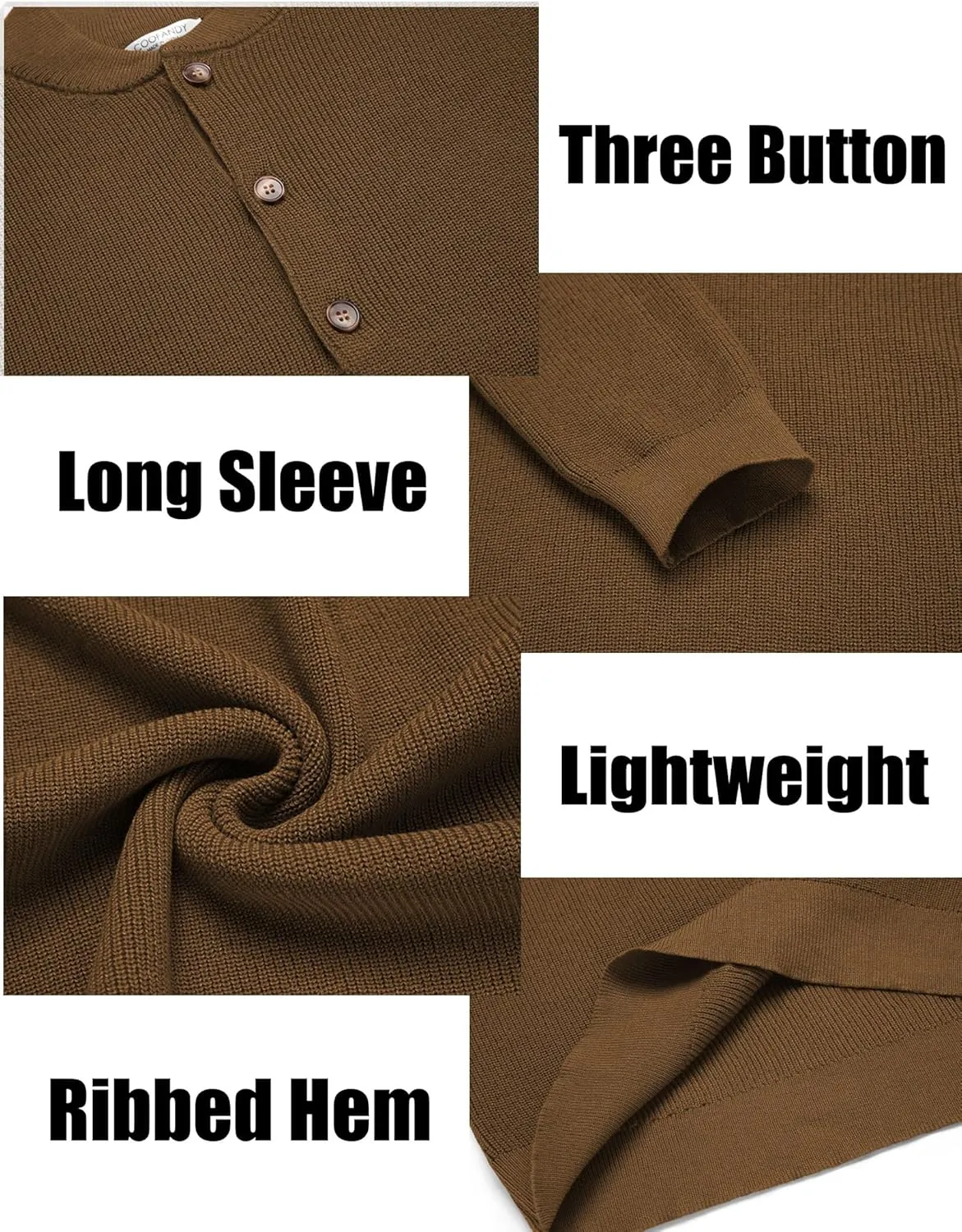 COOFANDY Men Henley Knit Sweater Dress Long Sleeve Button Pullover Sweater Casual Sweater Lightweight Slim Fit Tops