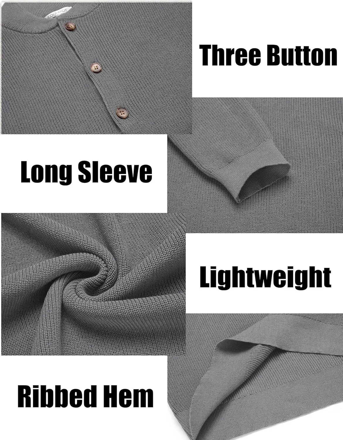 COOFANDY Men Henley Knit Sweater Dress Long Sleeve Button Pullover Sweater Casual Sweater Lightweight Slim Fit Tops