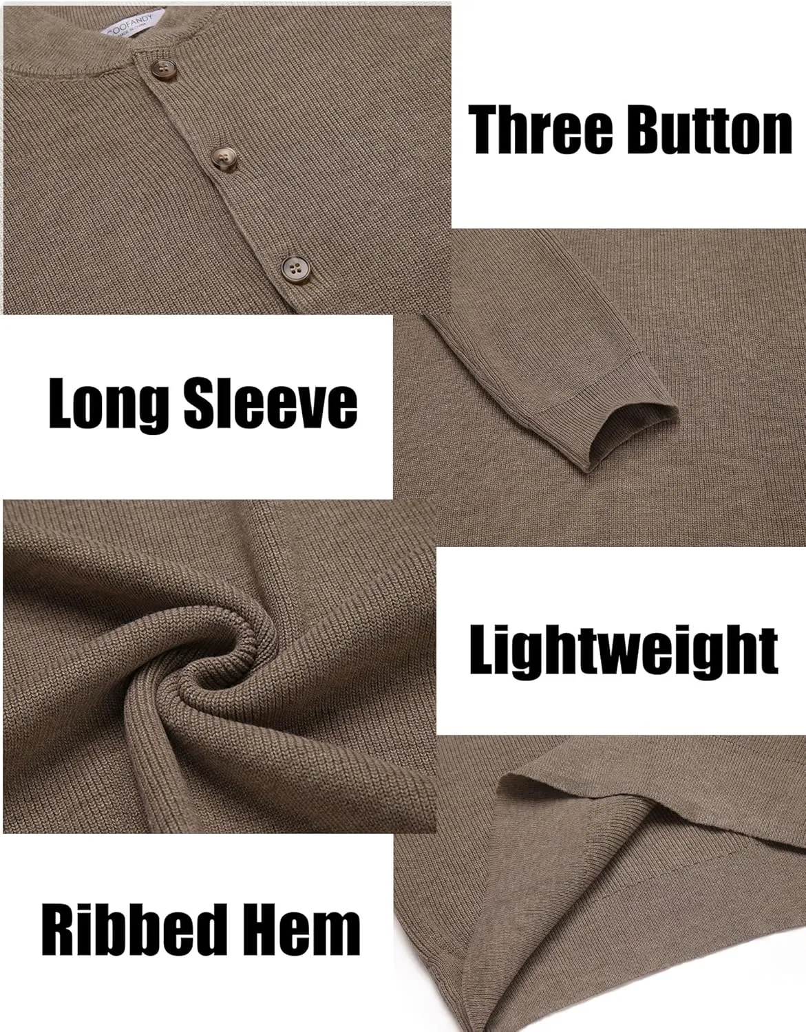 COOFANDY Men Henley Knit Sweater Dress Long Sleeve Button Pullover Sweater Casual Sweater Lightweight Slim Fit Tops