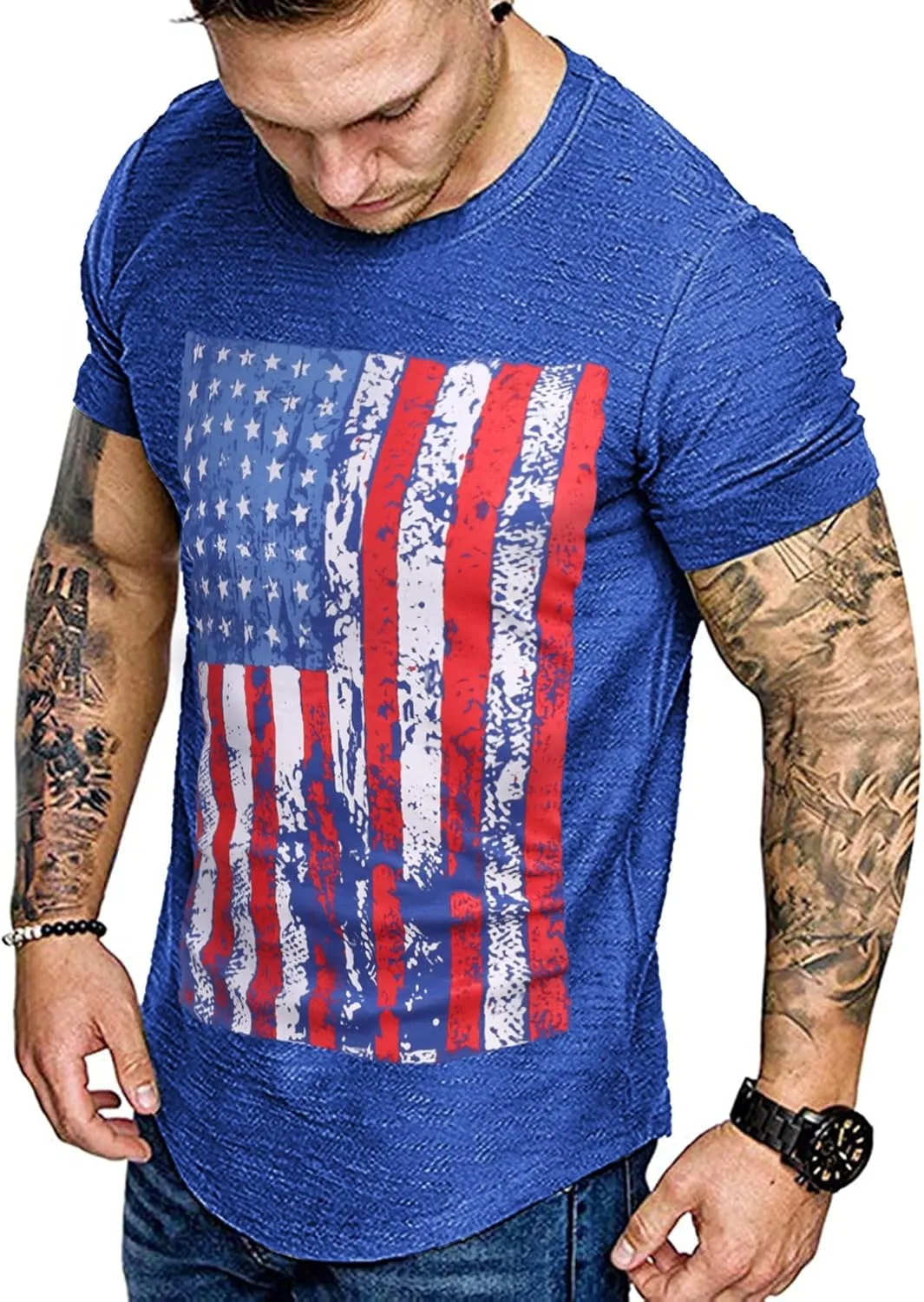 COOFANDY Men Muscle Workout T Shirt Gym Bodybuilding Active Short Sleeve Tee Top Black