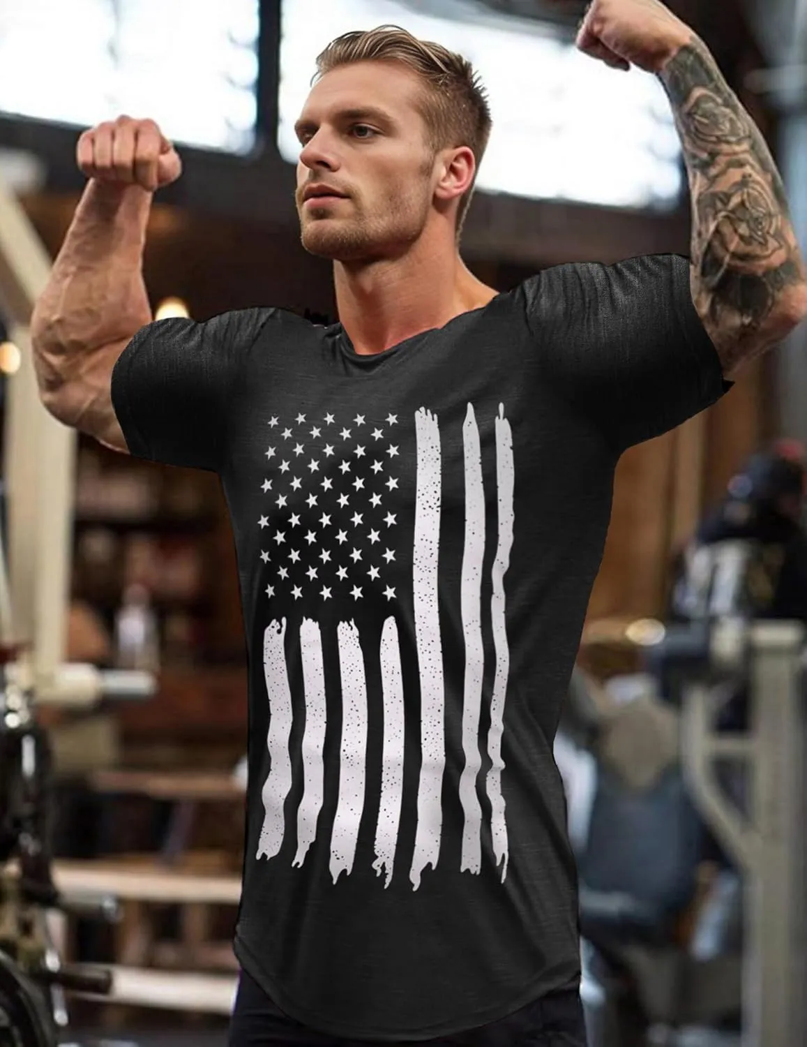COOFANDY Men Muscle Workout T Shirt Gym Bodybuilding Active Short Sleeve Tee Top Black