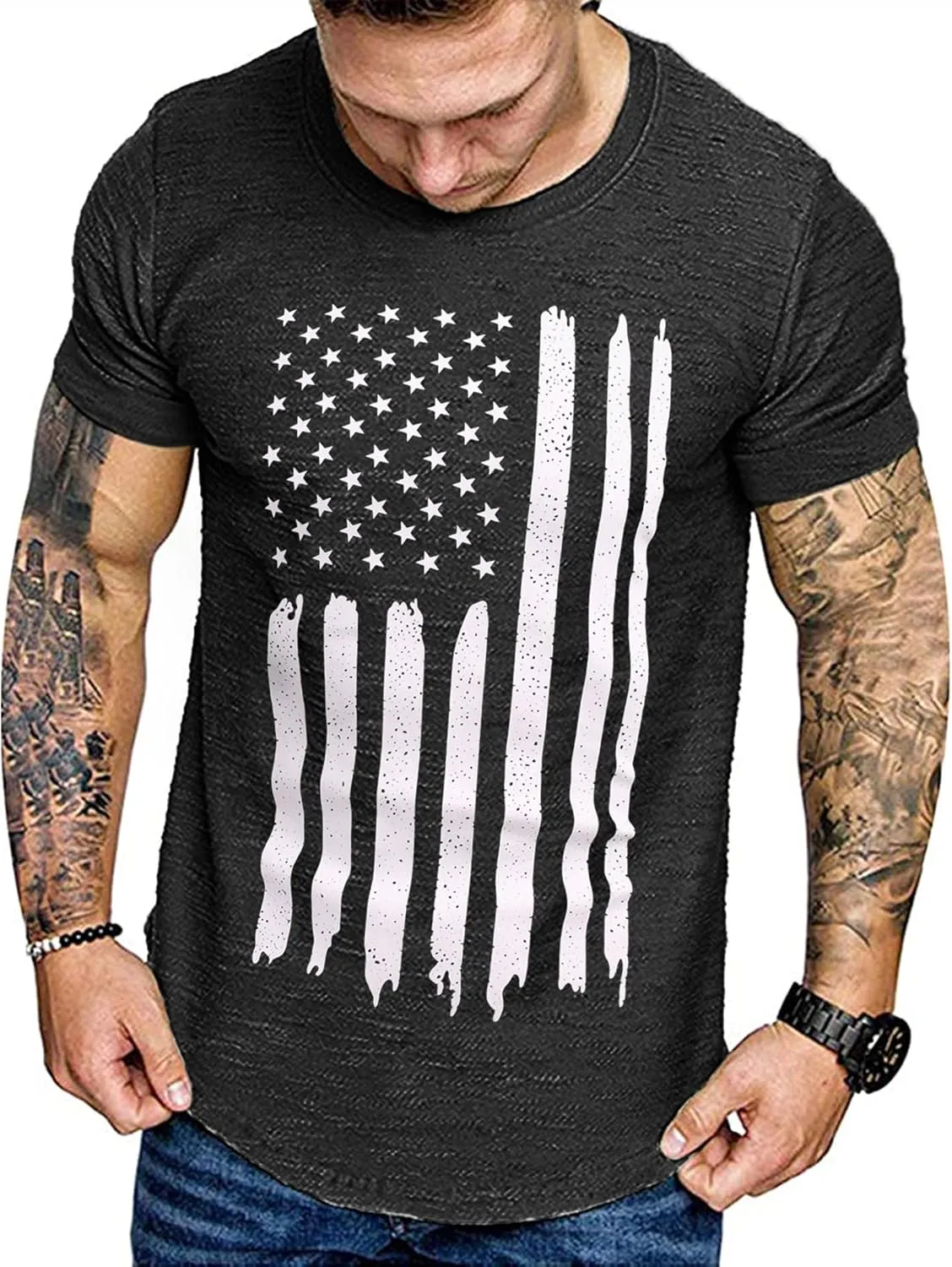 COOFANDY Men Muscle Workout T Shirt Gym Bodybuilding Active Short Sleeve Tee Top Black