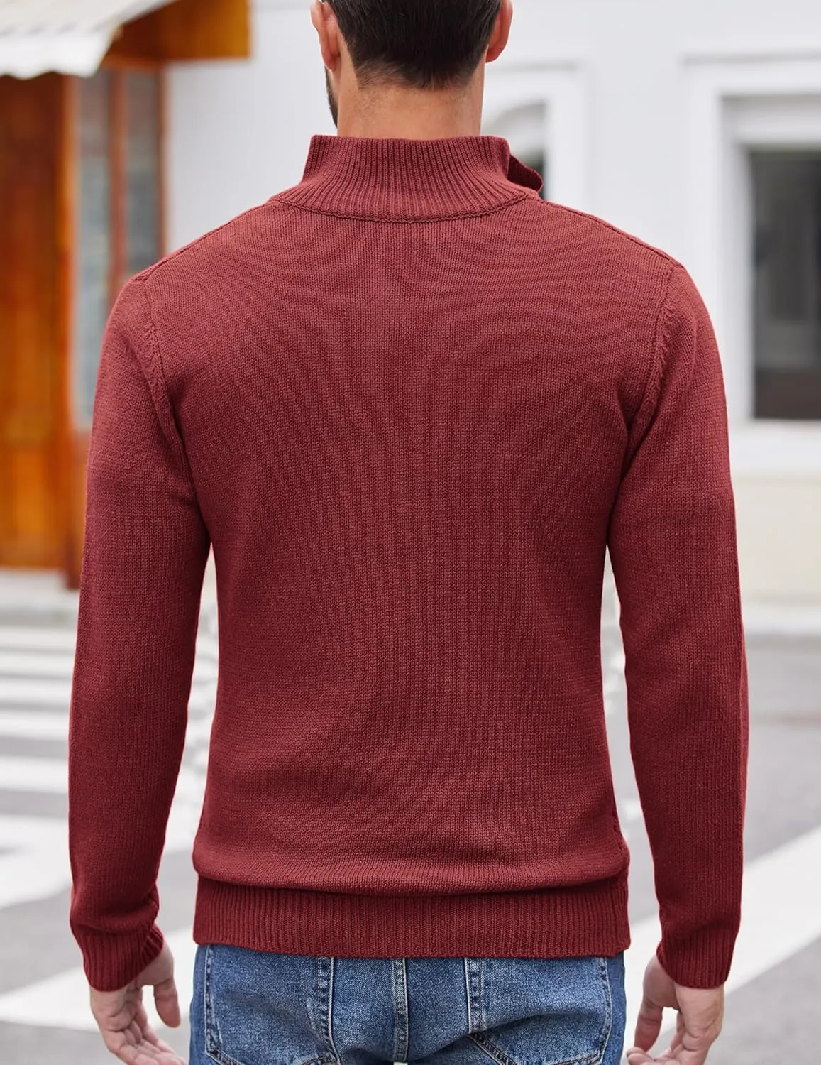 COOFANDY Men Quarter Button Sweater Pullover Cable Knit Henley Mock Neck Sweater