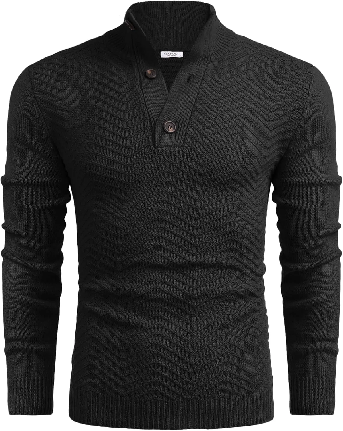 COOFANDY Men Quarter Button Sweater Pullover Cable Knit Henley Mock Neck Sweater