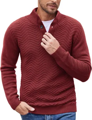 COOFANDY Men Quarter Button Sweater Pullover Cable Knit Henley Mock Neck Sweater