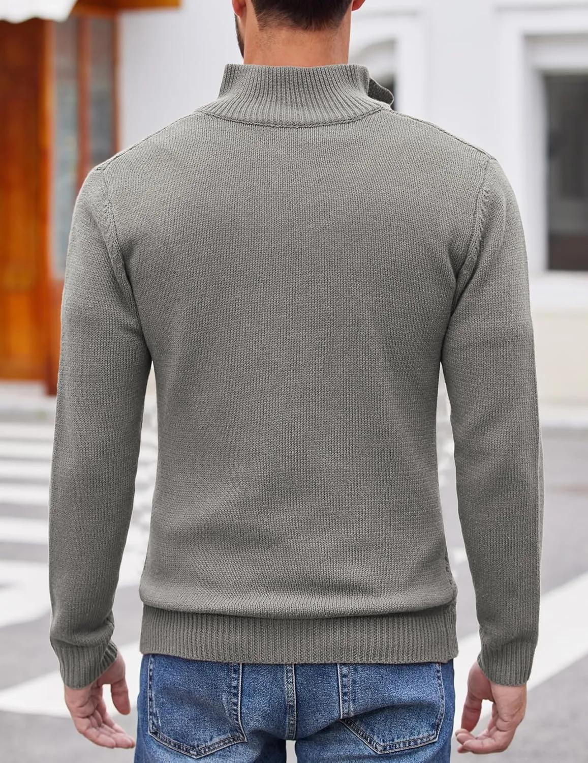 COOFANDY Men Quarter Button Sweater Pullover Cable Knit Henley Mock Neck Sweater