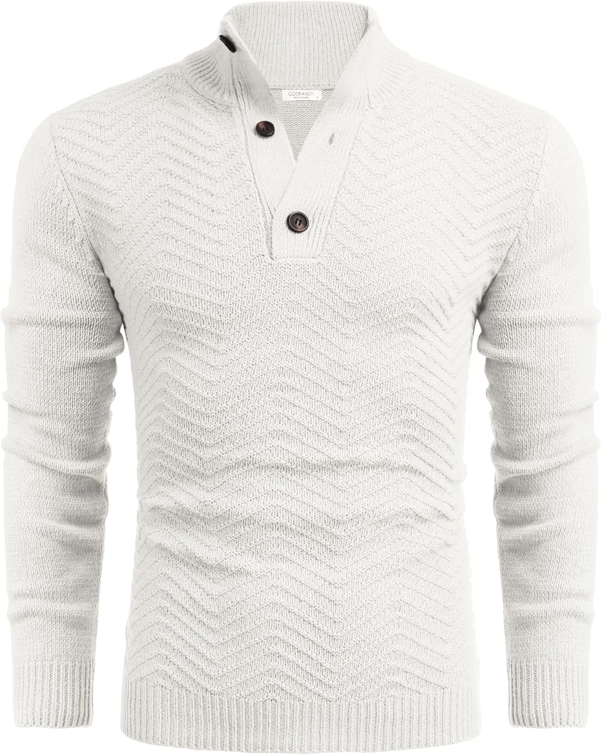COOFANDY Men Quarter Button Sweater Pullover Cable Knit Henley Mock Neck Sweater