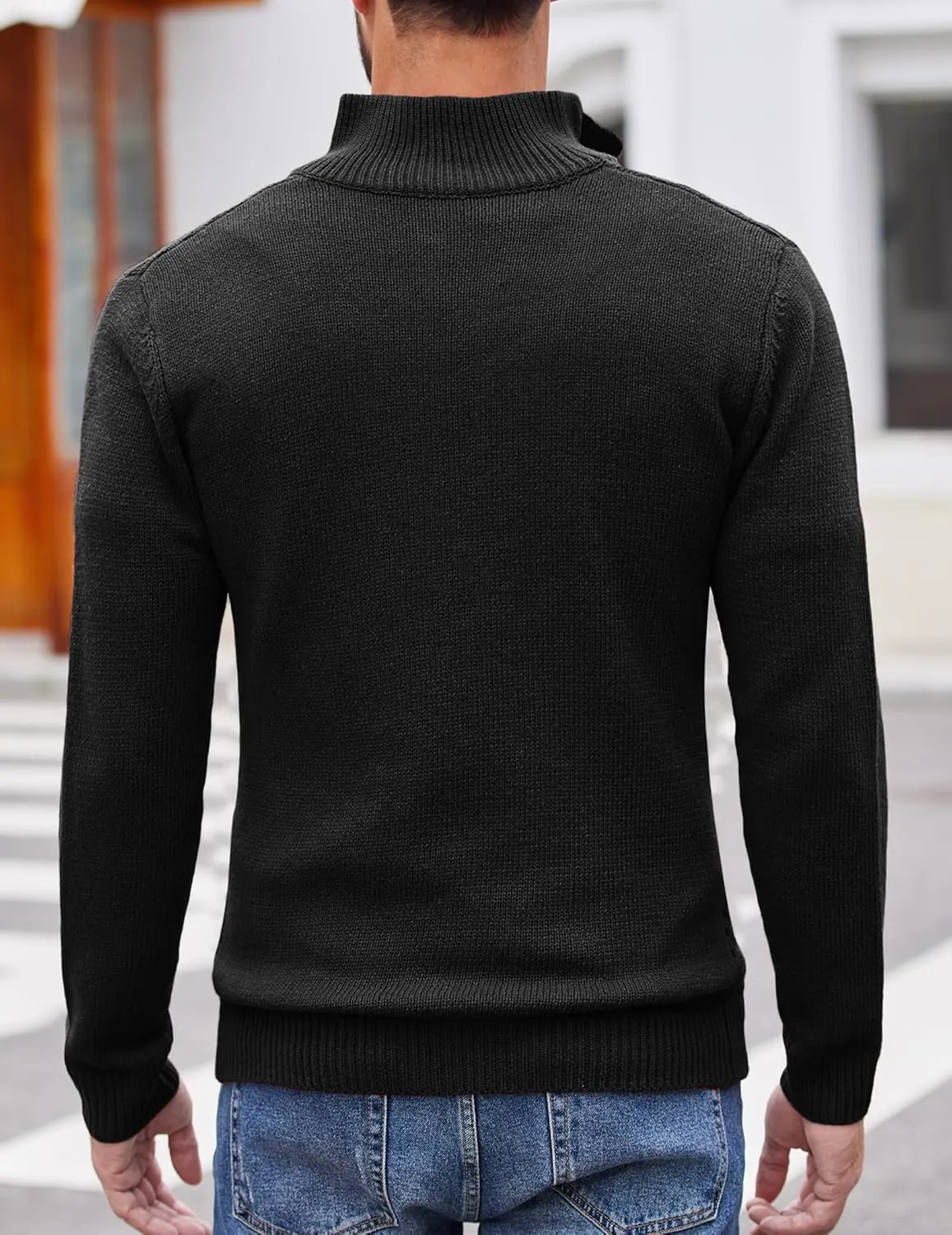 COOFANDY Men Quarter Button Sweater Pullover Cable Knit Henley Mock Neck Sweater