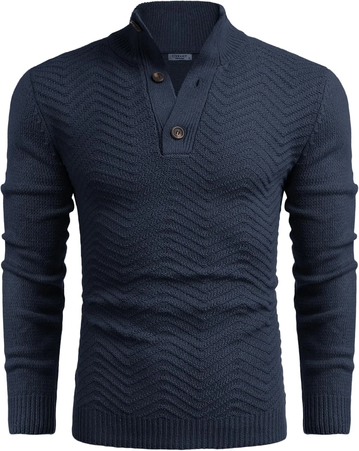 COOFANDY Men Quarter Button Sweater Pullover Cable Knit Henley Mock Neck Sweater