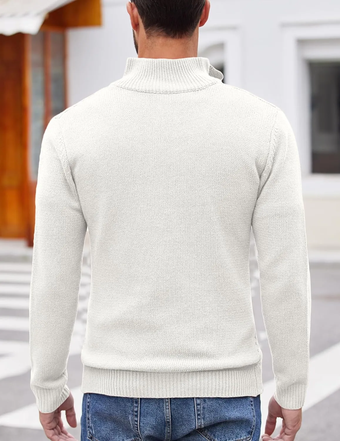 COOFANDY Men Quarter Button Sweater Pullover Cable Knit Henley Mock Neck Sweater