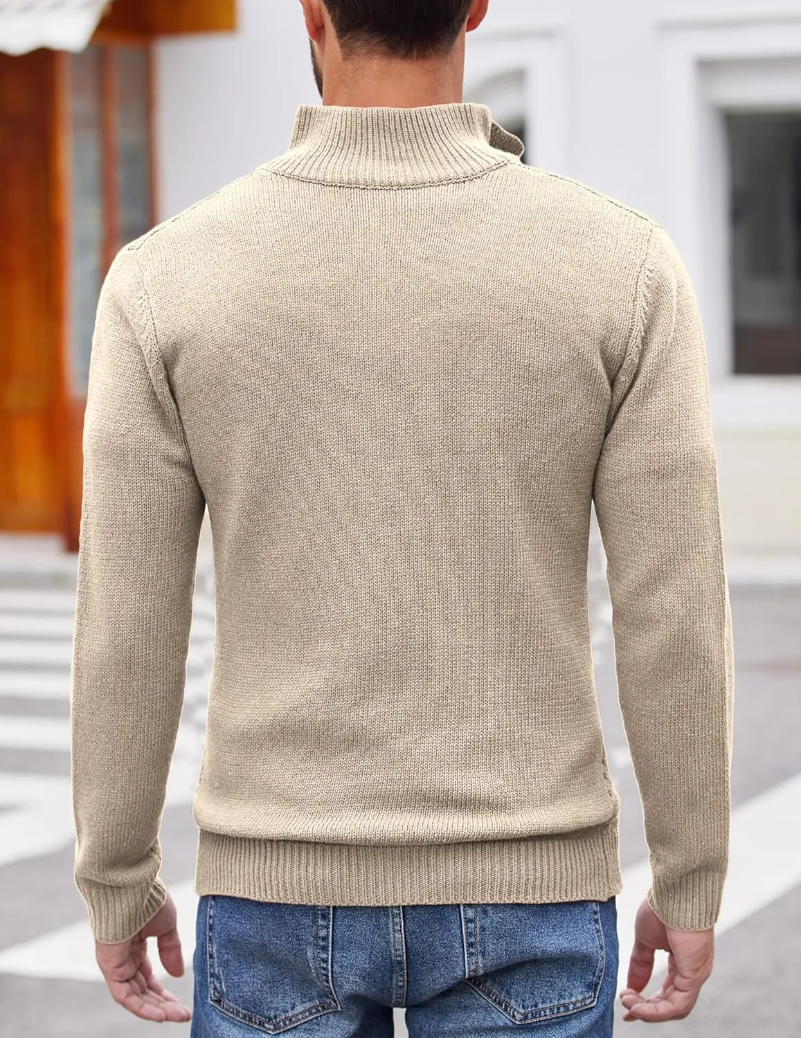 COOFANDY Men Quarter Button Sweater Pullover Cable Knit Henley Mock Neck Sweater