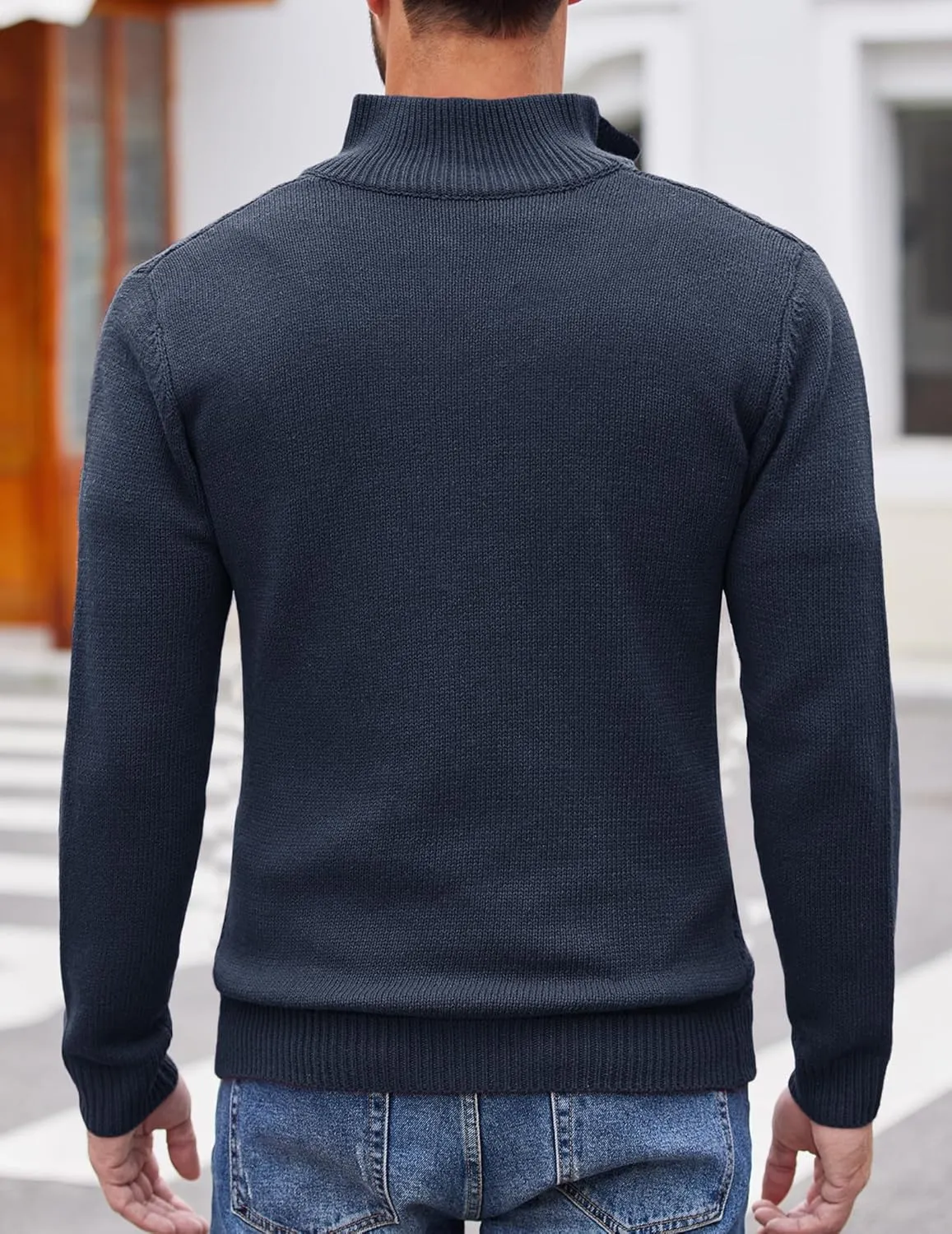 COOFANDY Men Quarter Button Sweater Pullover Cable Knit Henley Mock Neck Sweater
