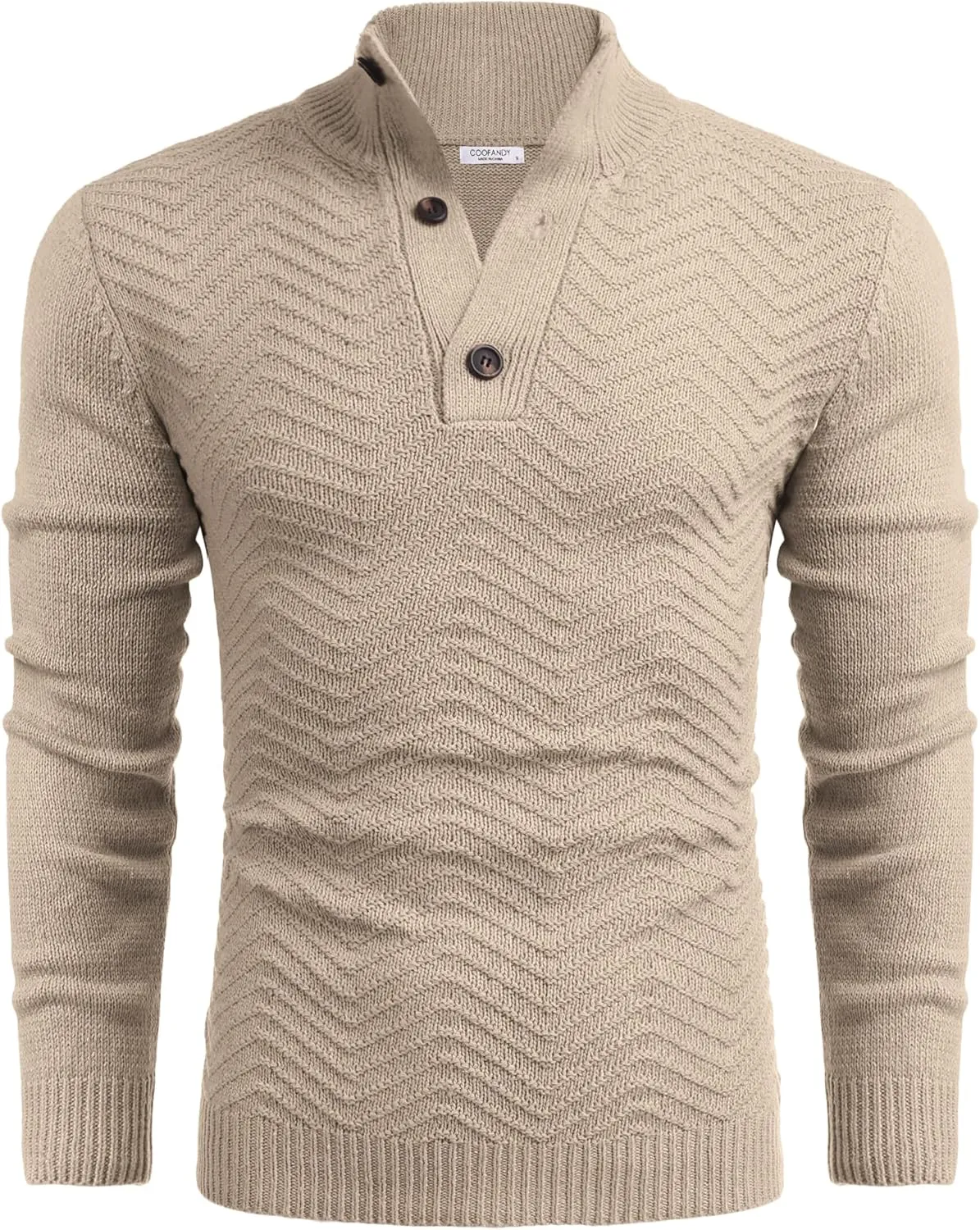 COOFANDY Men Quarter Button Sweater Pullover Cable Knit Henley Mock Neck Sweater