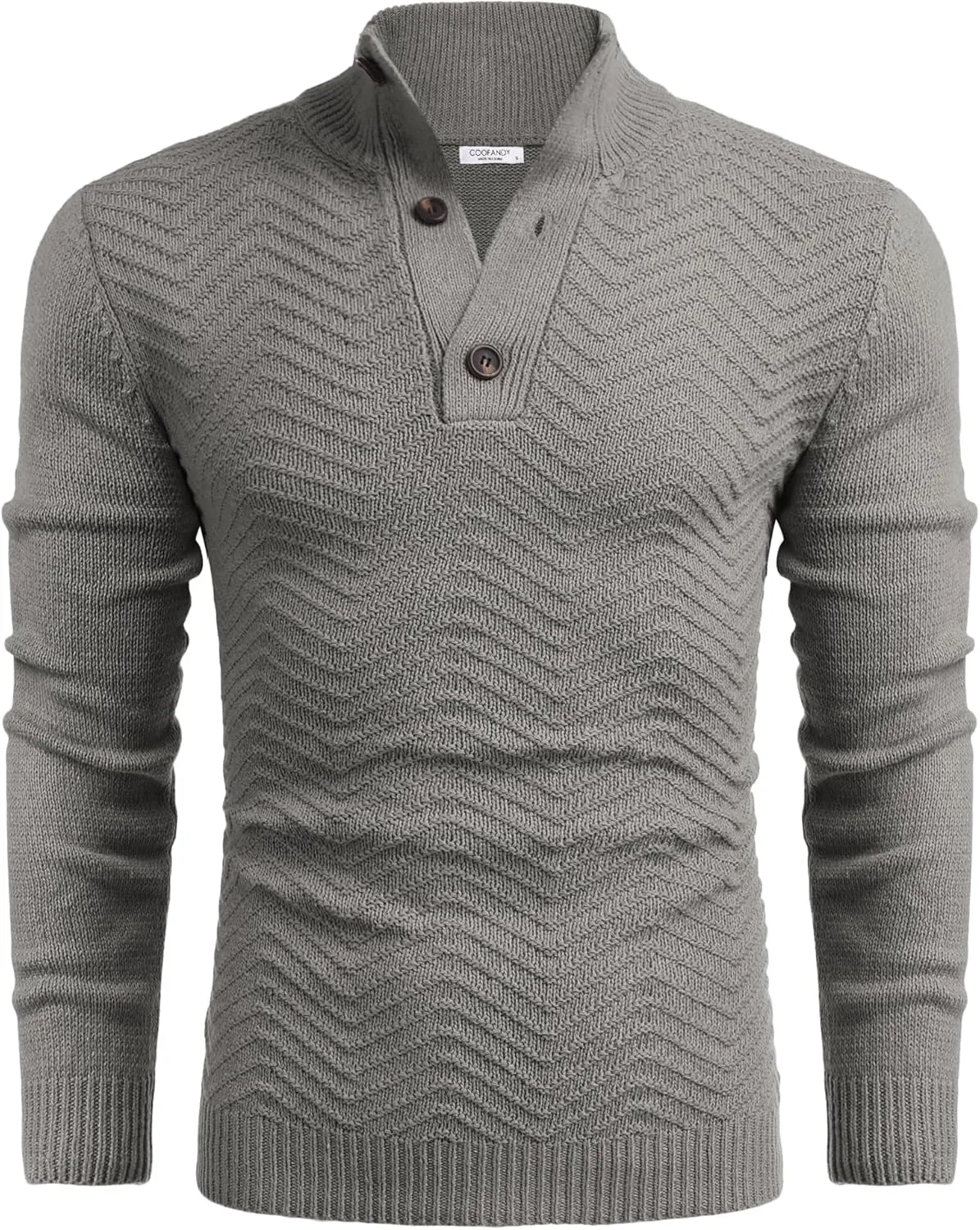 COOFANDY Men Quarter Button Sweater Pullover Cable Knit Henley Mock Neck Sweater