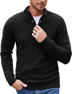 COOFANDY Men Quarter Button Sweater Pullover Cable Knit Henley Mock Neck Sweater