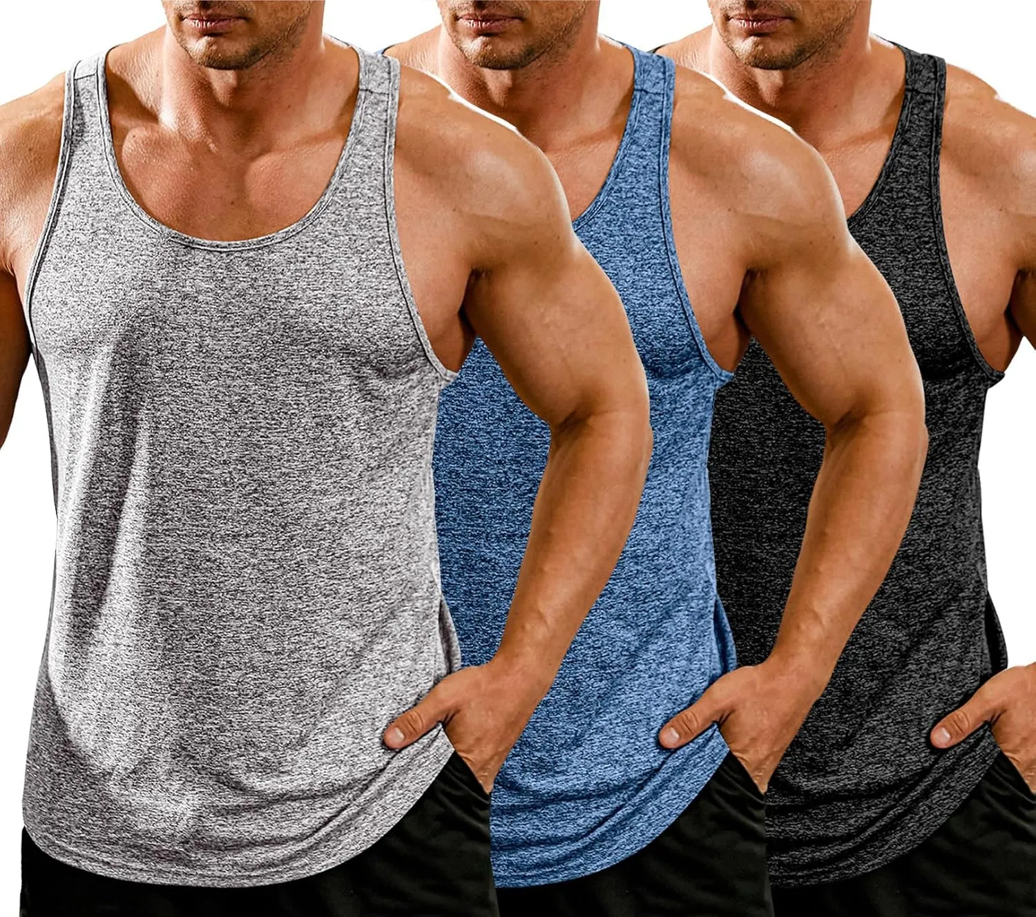 COOFANDY Men's 3 Pack Gym Tank Tops Y-Back Workout Muscle Tee Training Bodybuilding Fitness Sleeveless T Shirts