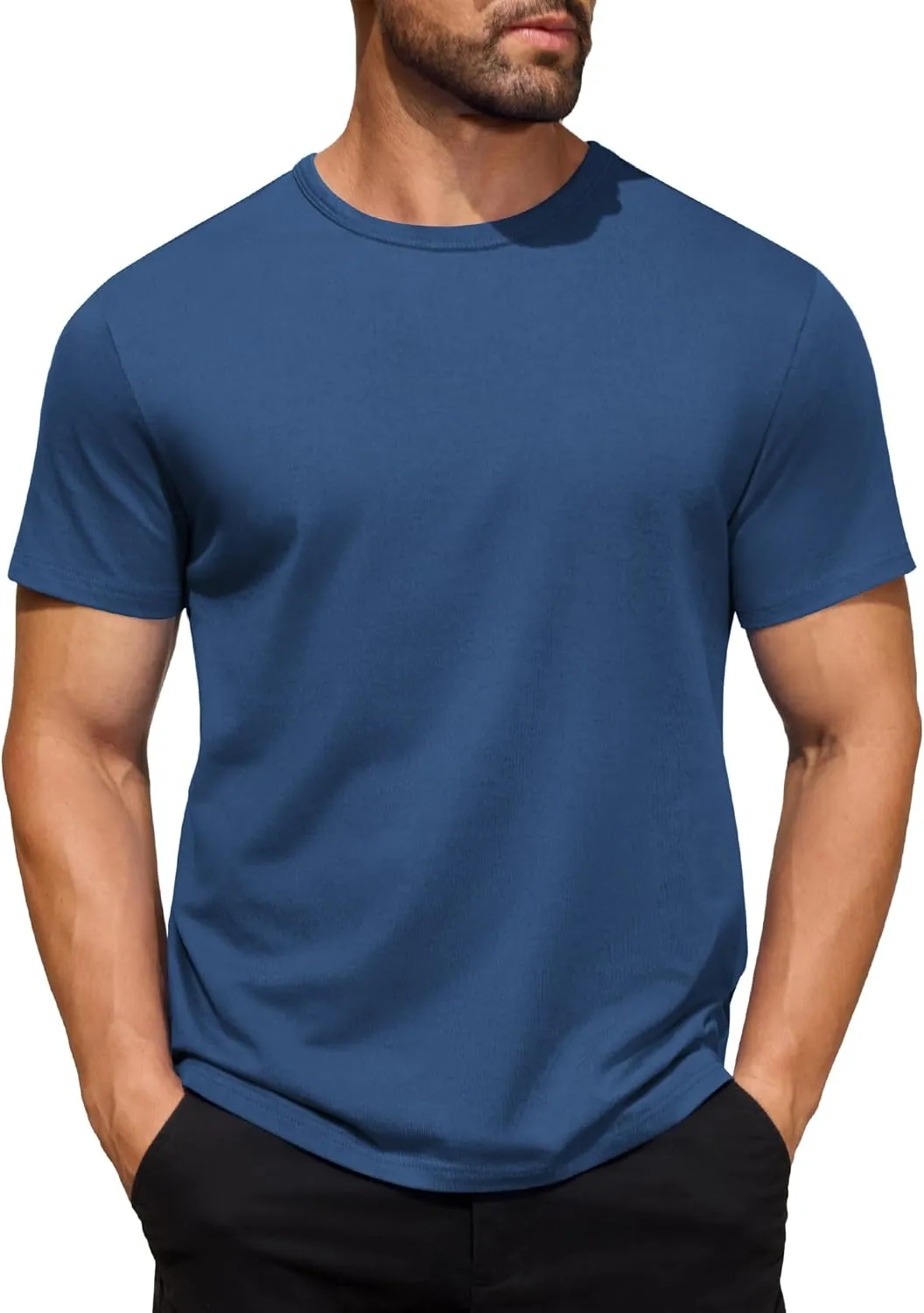 COOFANDY Men's Cotton T-Shirt Short Sleeve Crew Neck Tee Shirts Casual Solid Basic Tops