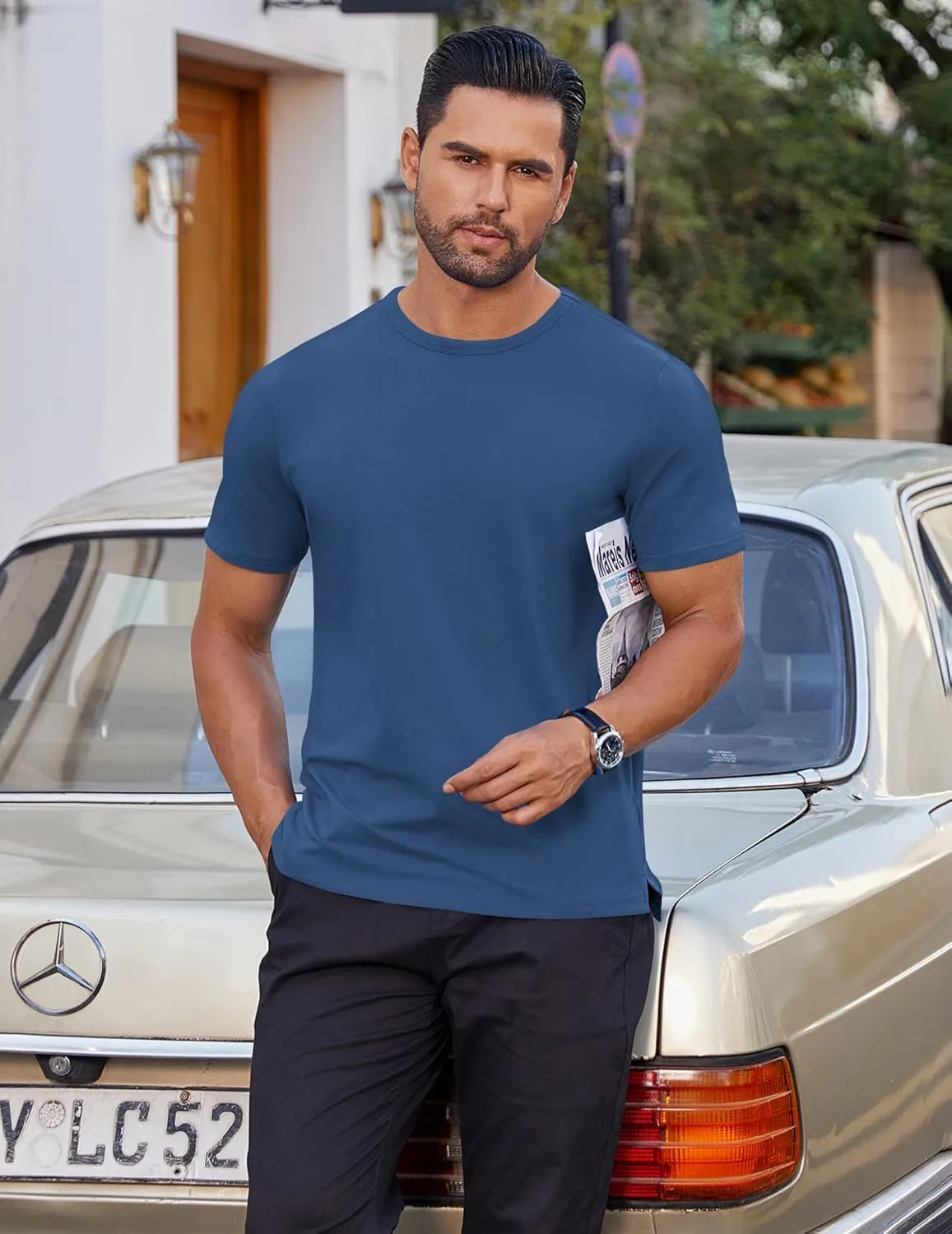 COOFANDY Men's Cotton T-Shirt Short Sleeve Crew Neck Tee Shirts Casual Solid Basic Tops