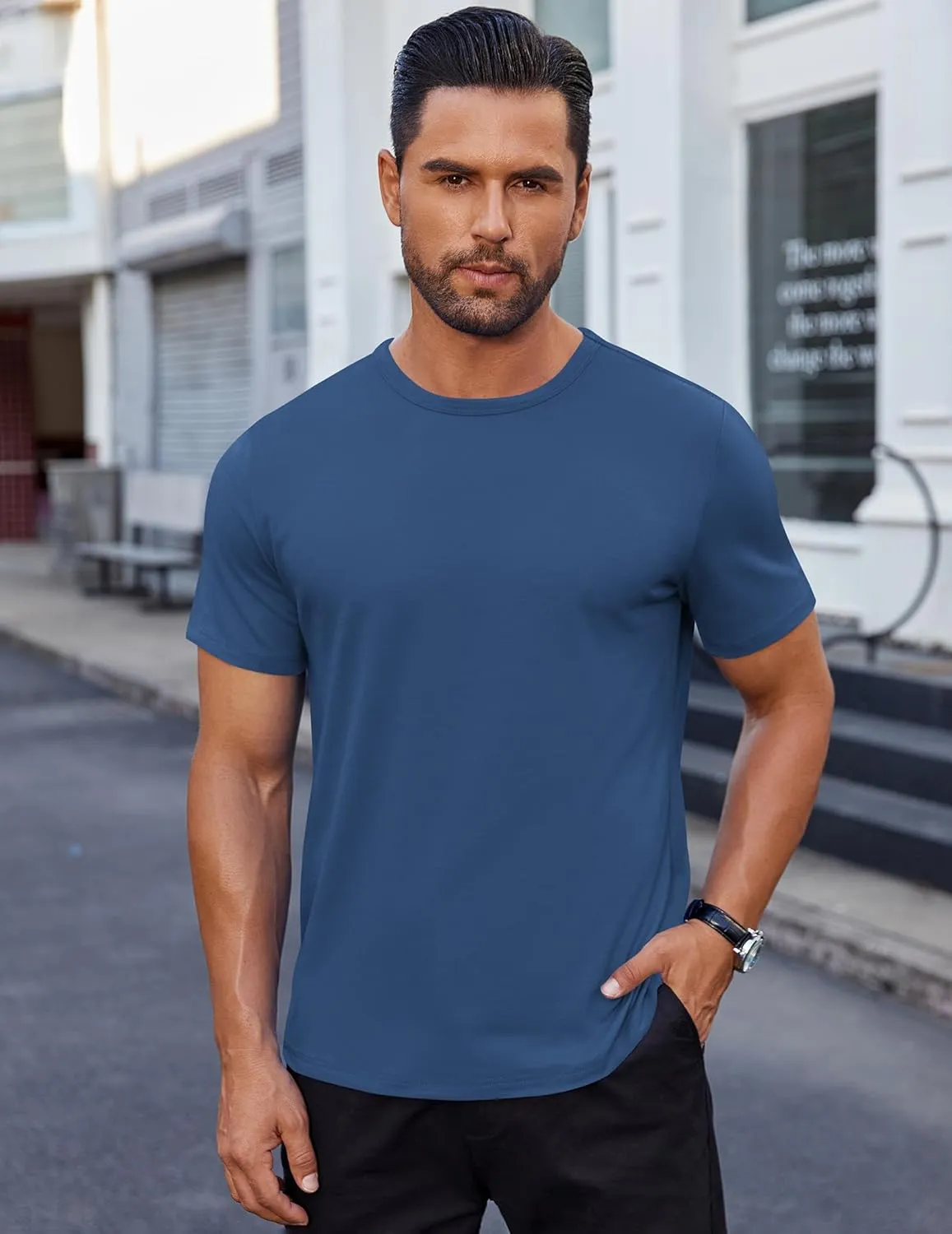 COOFANDY Men's Cotton T-Shirt Short Sleeve Crew Neck Tee Shirts Casual Solid Basic Tops