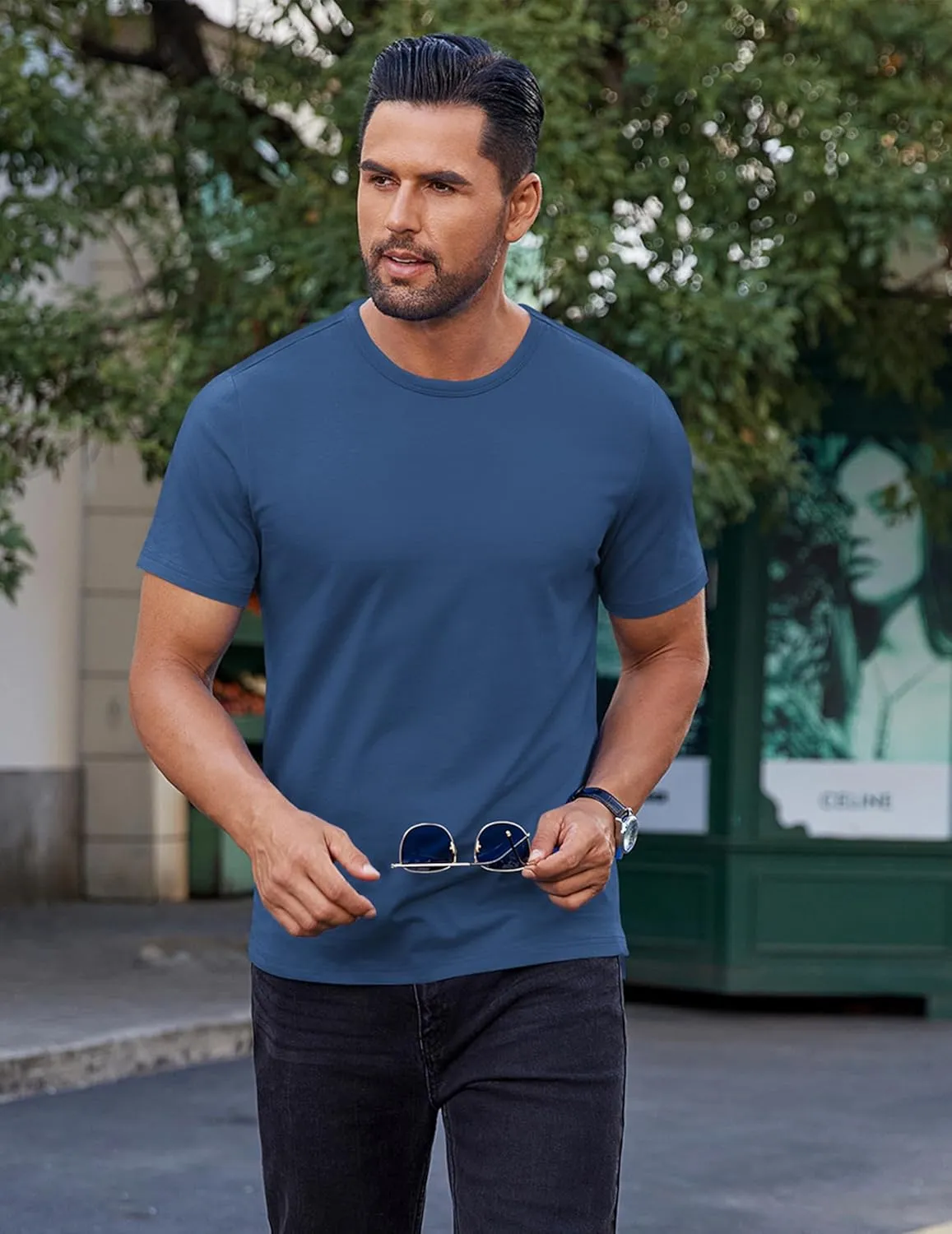 COOFANDY Men's Cotton T-Shirt Short Sleeve Crew Neck Tee Shirts Casual Solid Basic Tops