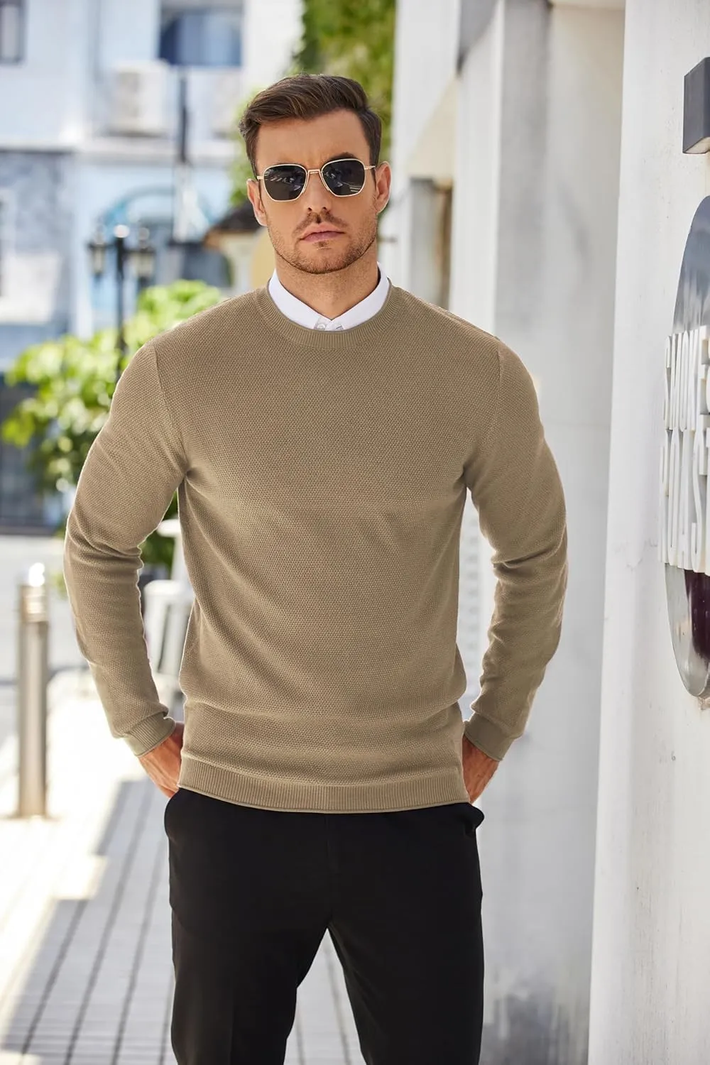 COOFANDY Mens Dress Pullover Sweater Lightweight Waffle Knit Sweater Slim Fit Crewneck Business Casual Sweater