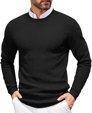 COOFANDY Mens Dress Pullover Sweater Lightweight Waffle Knit Sweater Slim Fit Crewneck Business Casual Sweater