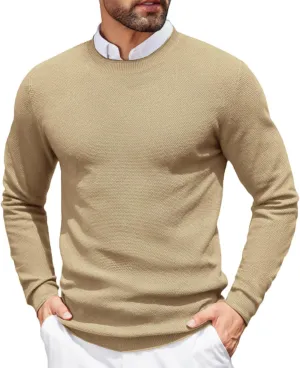 COOFANDY Mens Dress Pullover Sweater Lightweight Waffle Knit Sweater Slim Fit Crewneck Business Casual Sweater