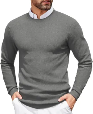 COOFANDY Mens Dress Pullover Sweater Lightweight Waffle Knit Sweater Slim Fit Crewneck Business Casual Sweater