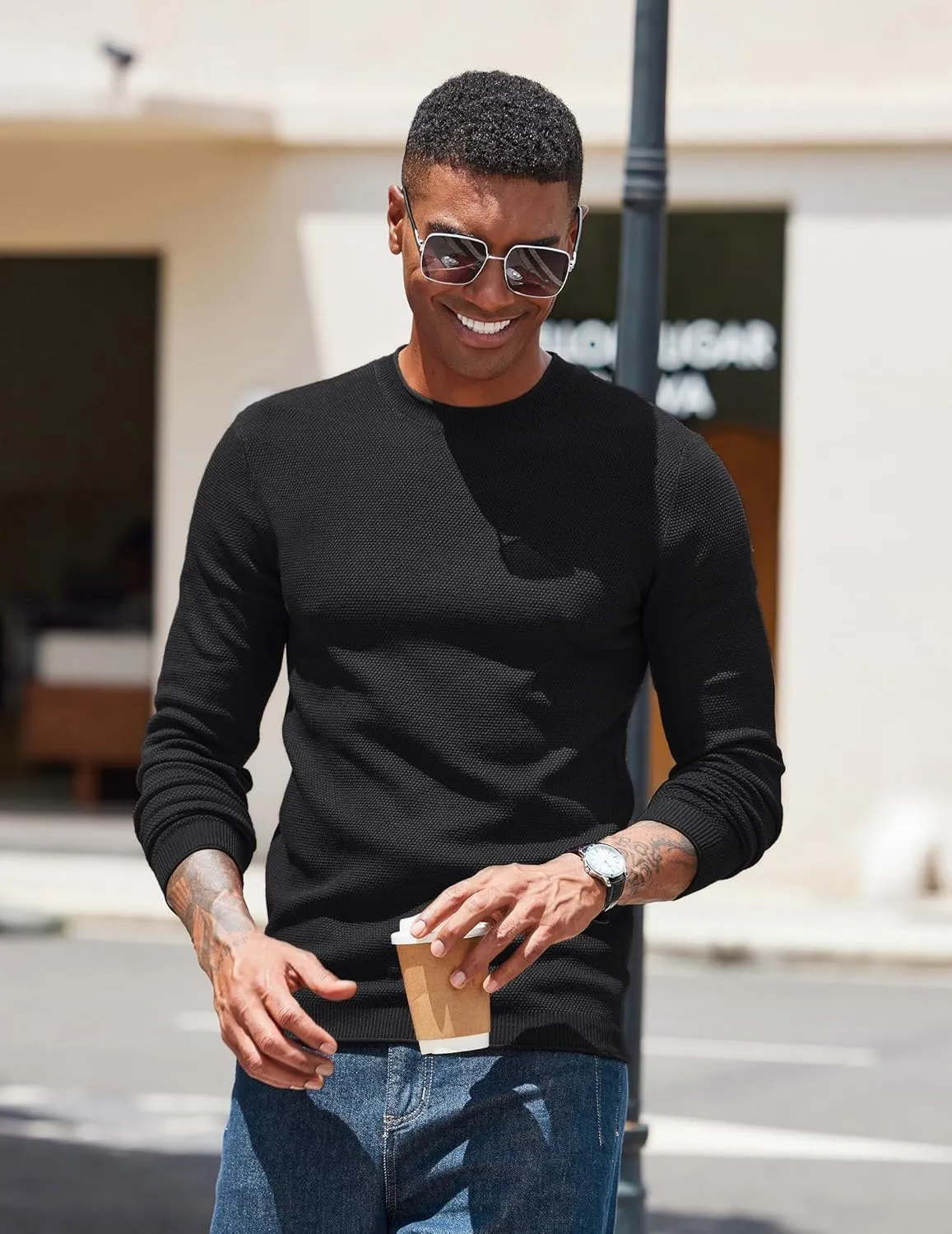 COOFANDY Mens Dress Pullover Sweater Lightweight Waffle Knit Sweater Slim Fit Crewneck Business Casual Sweater