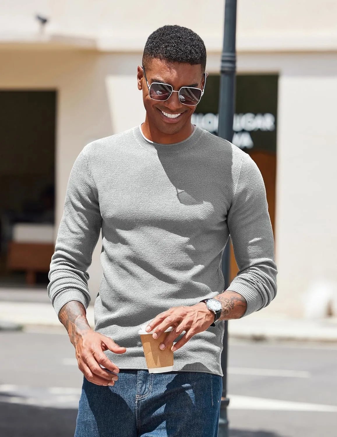 COOFANDY Mens Dress Pullover Sweater Lightweight Waffle Knit Sweater Slim Fit Crewneck Business Casual Sweater