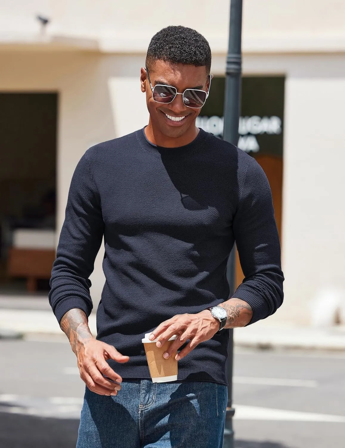 COOFANDY Mens Dress Pullover Sweater Lightweight Waffle Knit Sweater Slim Fit Crewneck Business Casual Sweater