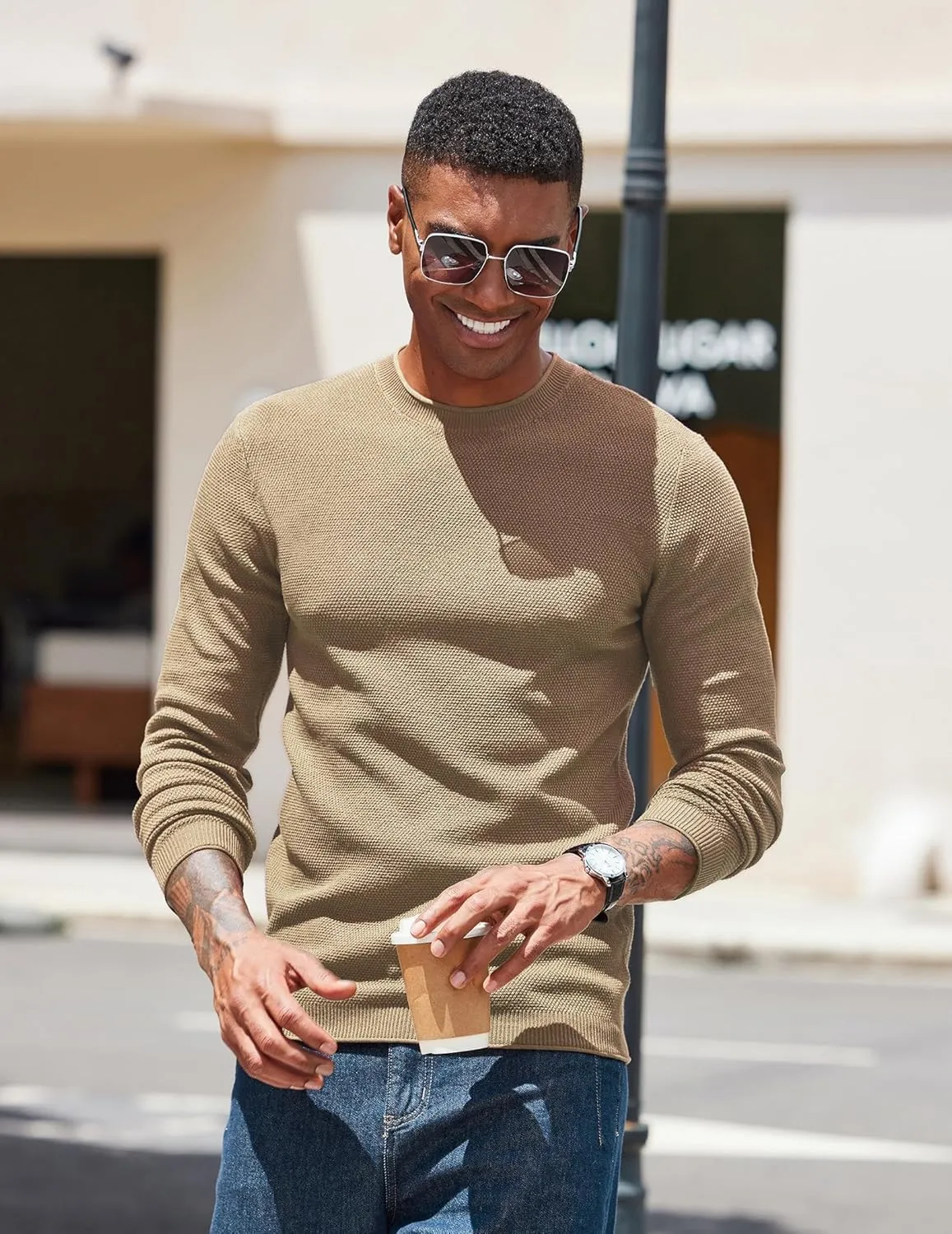COOFANDY Mens Dress Pullover Sweater Lightweight Waffle Knit Sweater Slim Fit Crewneck Business Casual Sweater