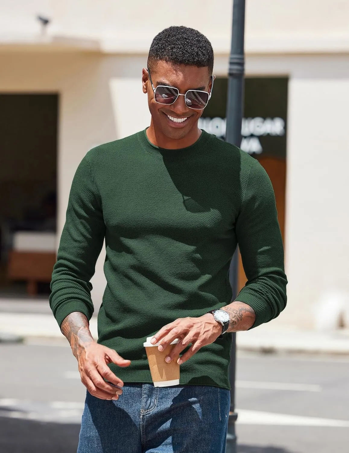 COOFANDY Mens Dress Pullover Sweater Lightweight Waffle Knit Sweater Slim Fit Crewneck Business Casual Sweater