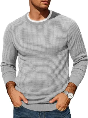 COOFANDY Mens Pullover Sweater Waffle Knit Crewneck Long Sleeve Dress Sweater