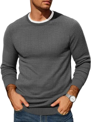 COOFANDY Mens Pullover Sweater Waffle Knit Crewneck Long Sleeve Dress Sweater