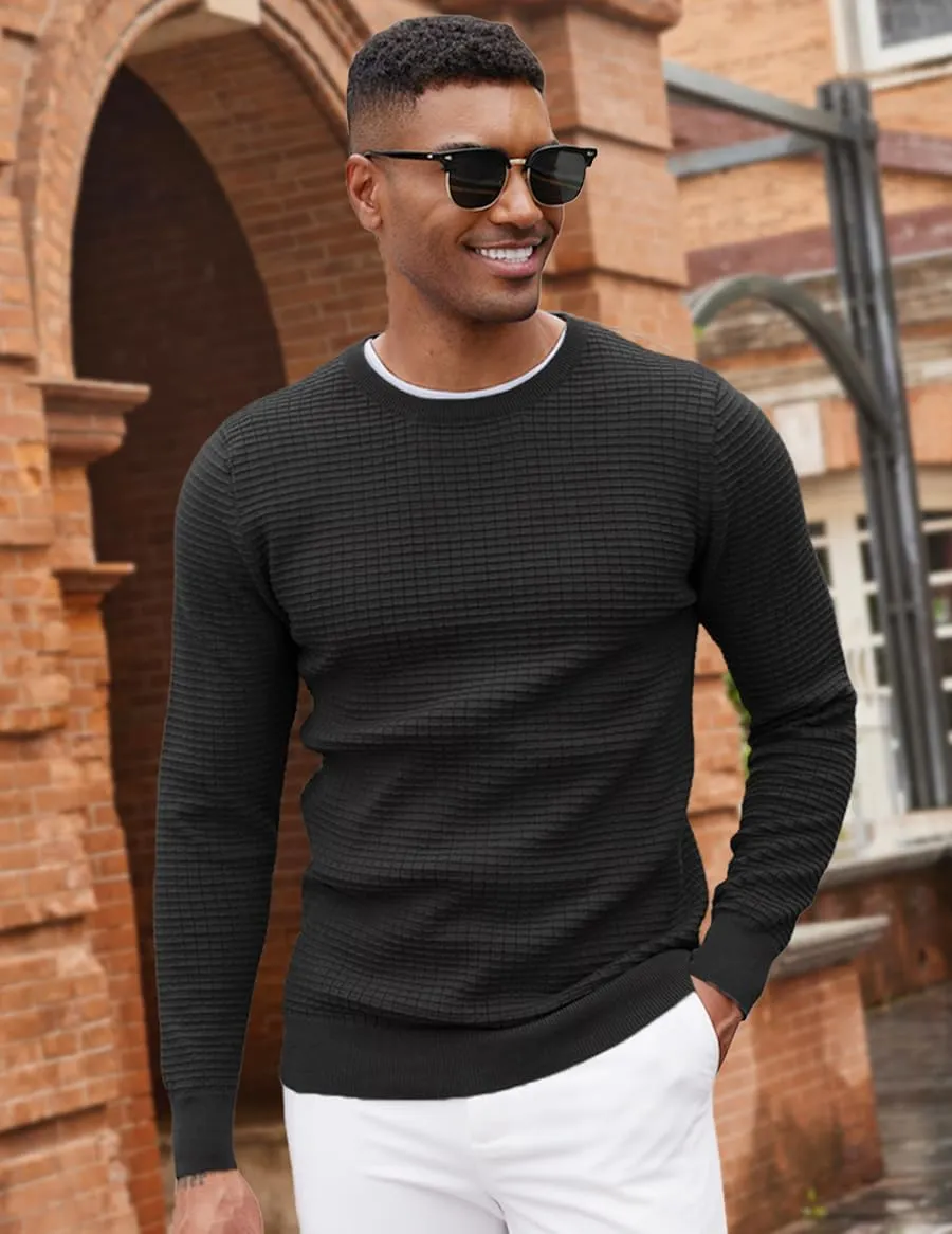 COOFANDY Mens Pullover Sweater Waffle Knit Crewneck Long Sleeve Dress Sweater