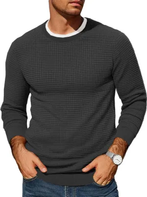 COOFANDY Mens Pullover Sweater Waffle Knit Crewneck Long Sleeve Dress Sweater