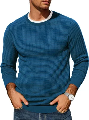 COOFANDY Mens Pullover Sweater Waffle Knit Crewneck Long Sleeve Dress Sweater