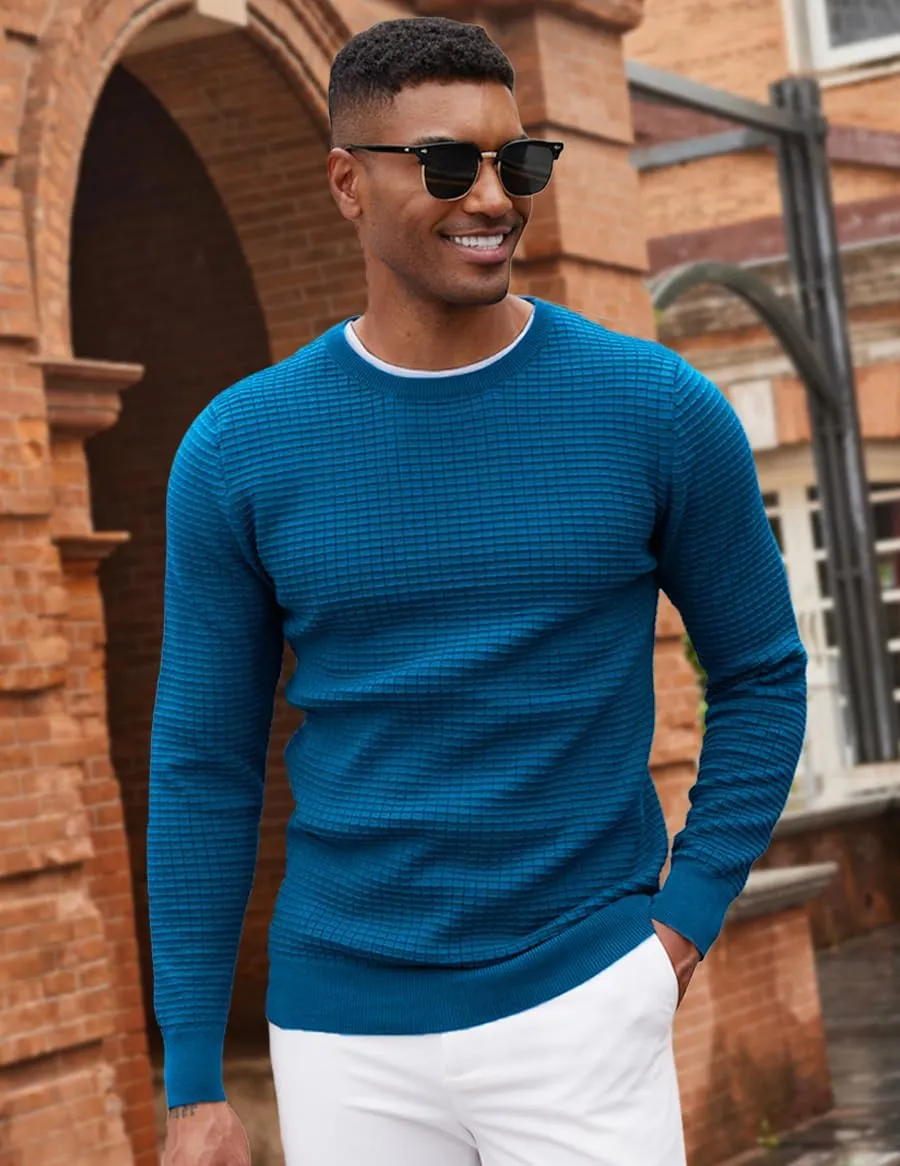 COOFANDY Mens Pullover Sweater Waffle Knit Crewneck Long Sleeve Dress Sweater