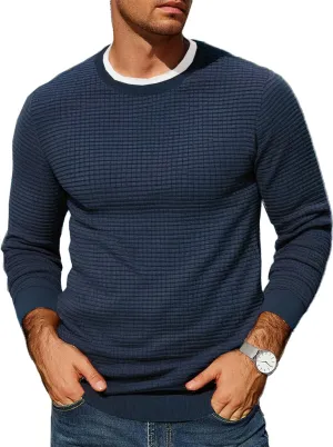 COOFANDY Mens Pullover Sweater Waffle Knit Crewneck Long Sleeve Dress Sweater