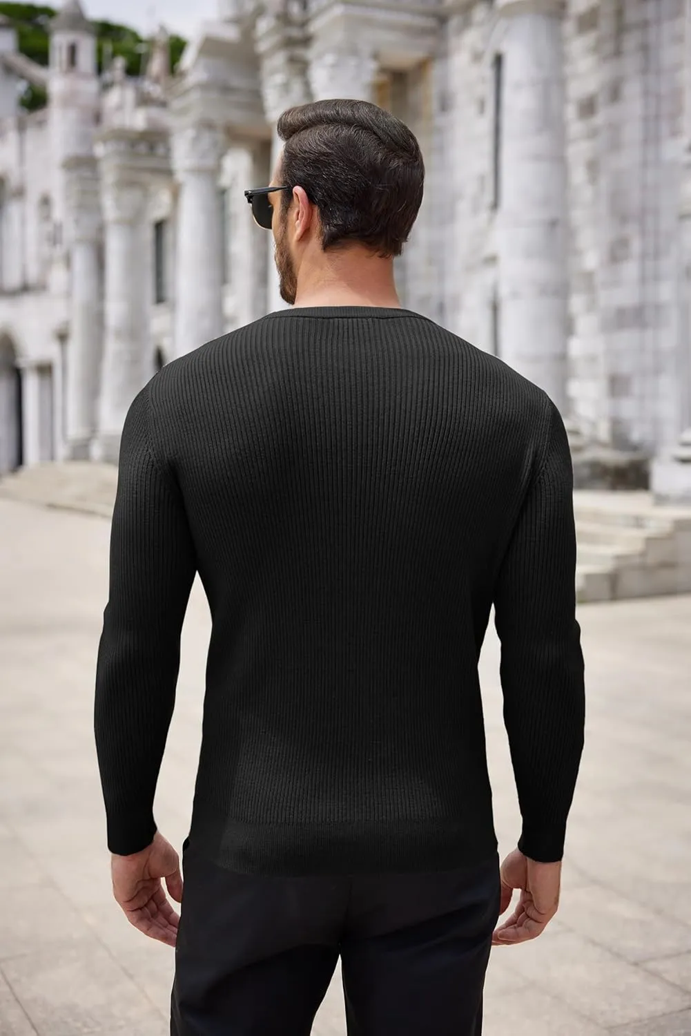 COOFANDY Men's Ribbed Crewneck Sweater Long Sleeve Slim Fit Knitted Pullover Sweater