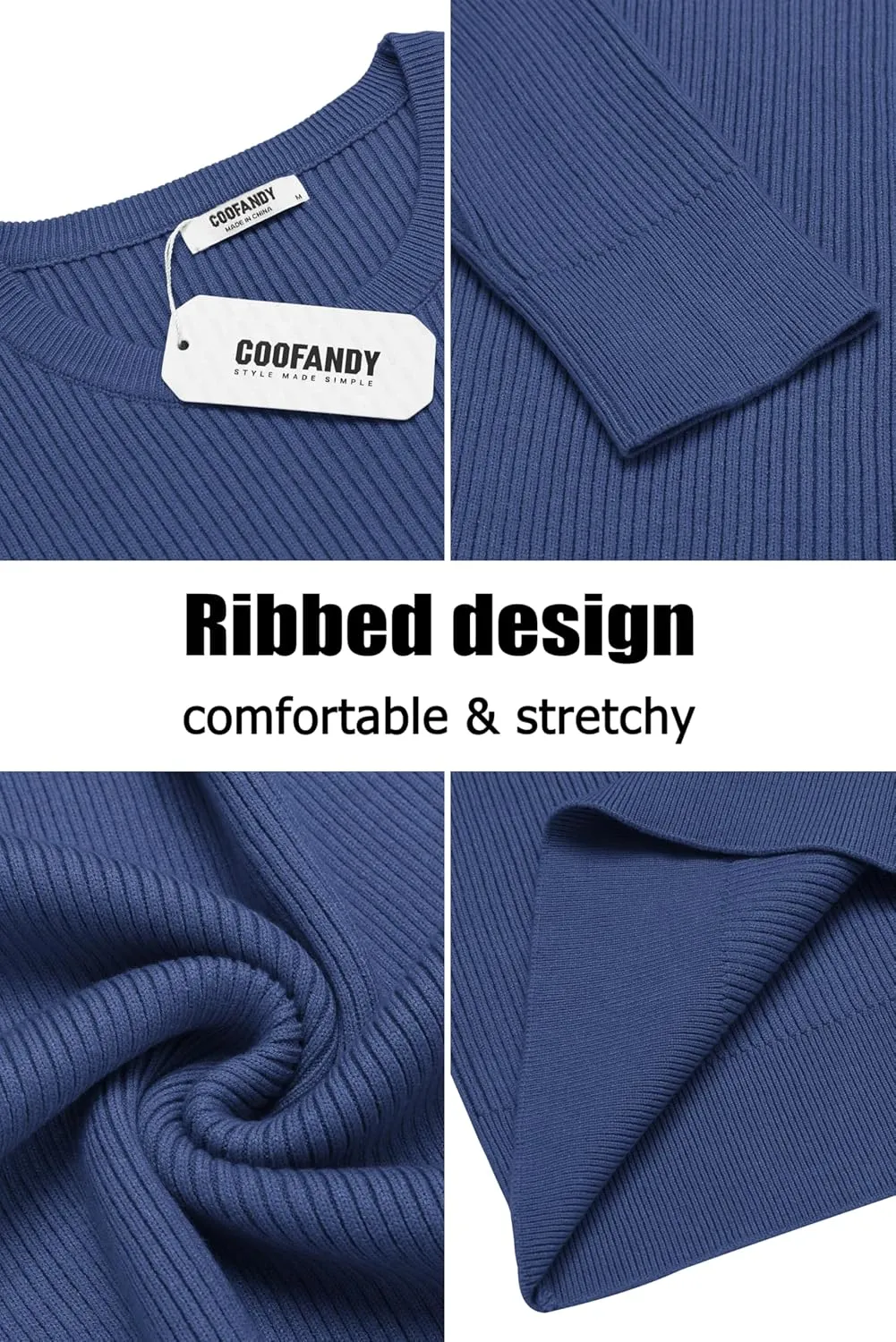 COOFANDY Men's Ribbed Crewneck Sweater Long Sleeve Slim Fit Knitted Pullover Sweater