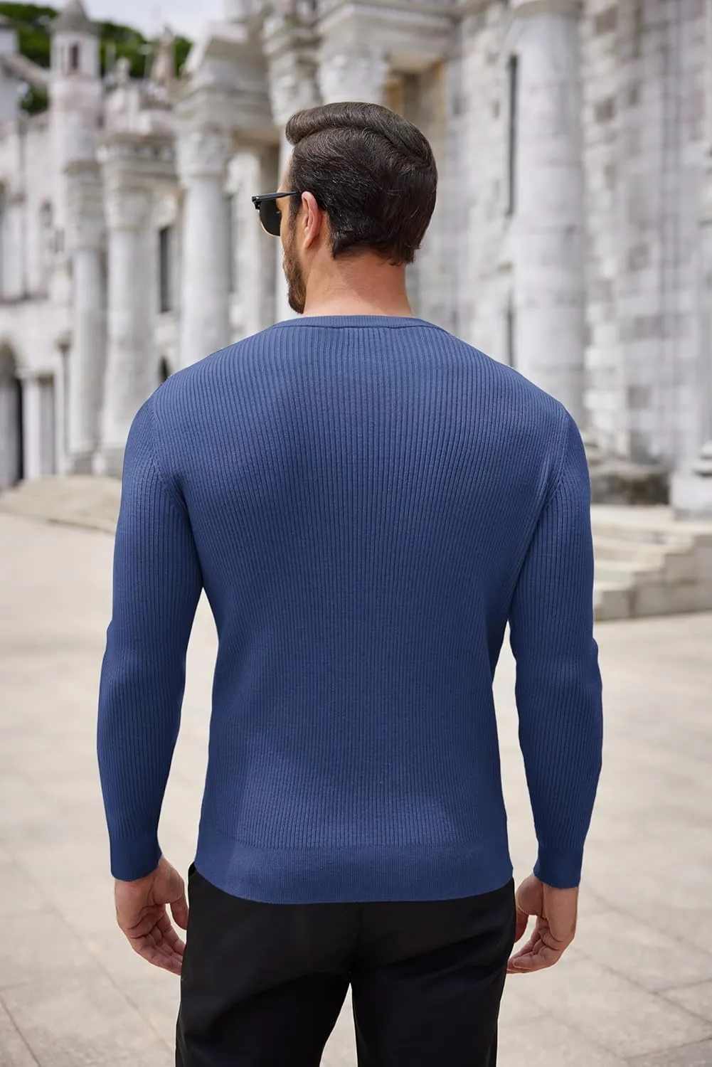 COOFANDY Men's Ribbed Crewneck Sweater Long Sleeve Slim Fit Knitted Pullover Sweater