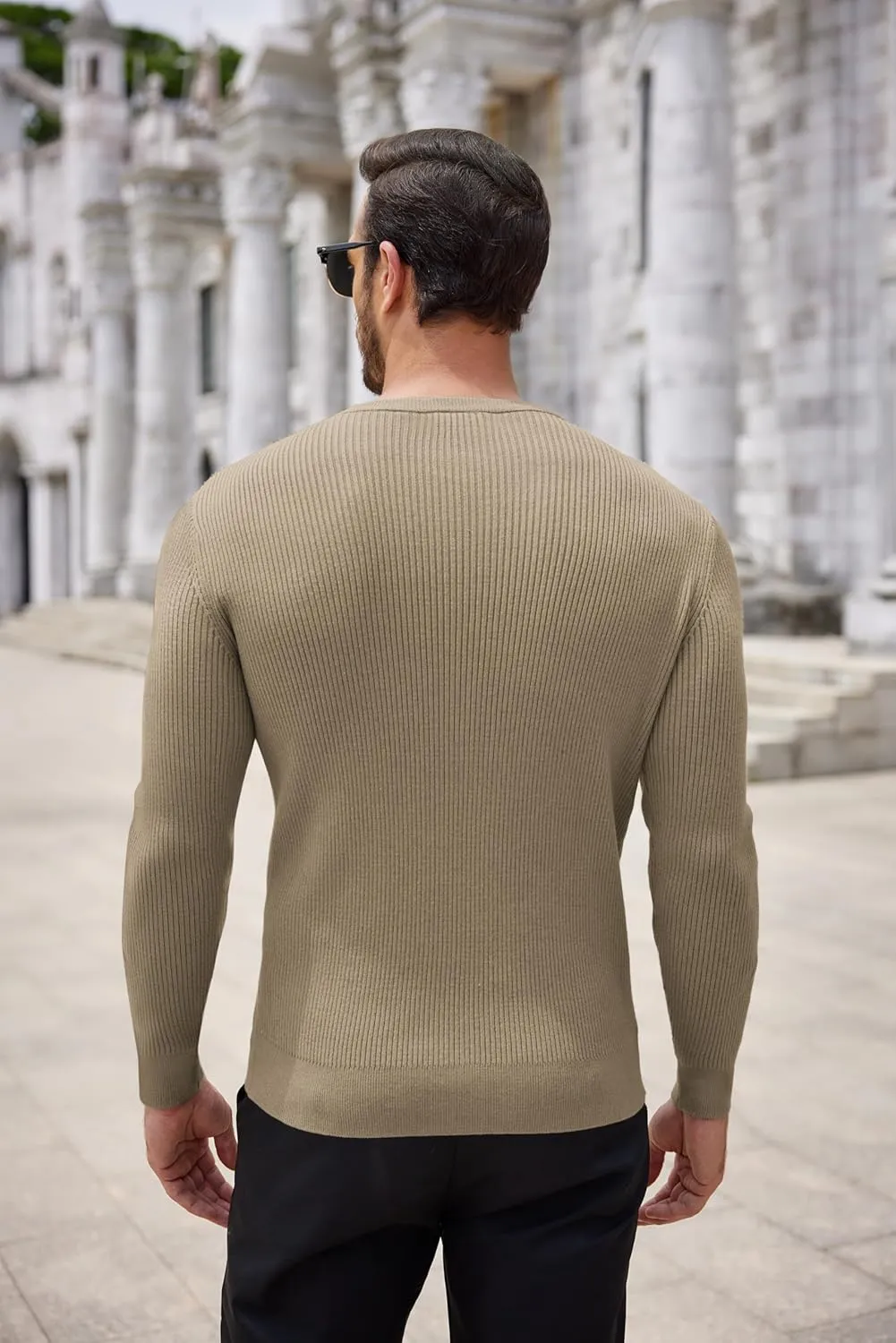 COOFANDY Men's Ribbed Crewneck Sweater Long Sleeve Slim Fit Knitted Pullover Sweater